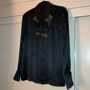 Black silk button down vintage Margaretha Ley by Escada blouse size 34 (medium)